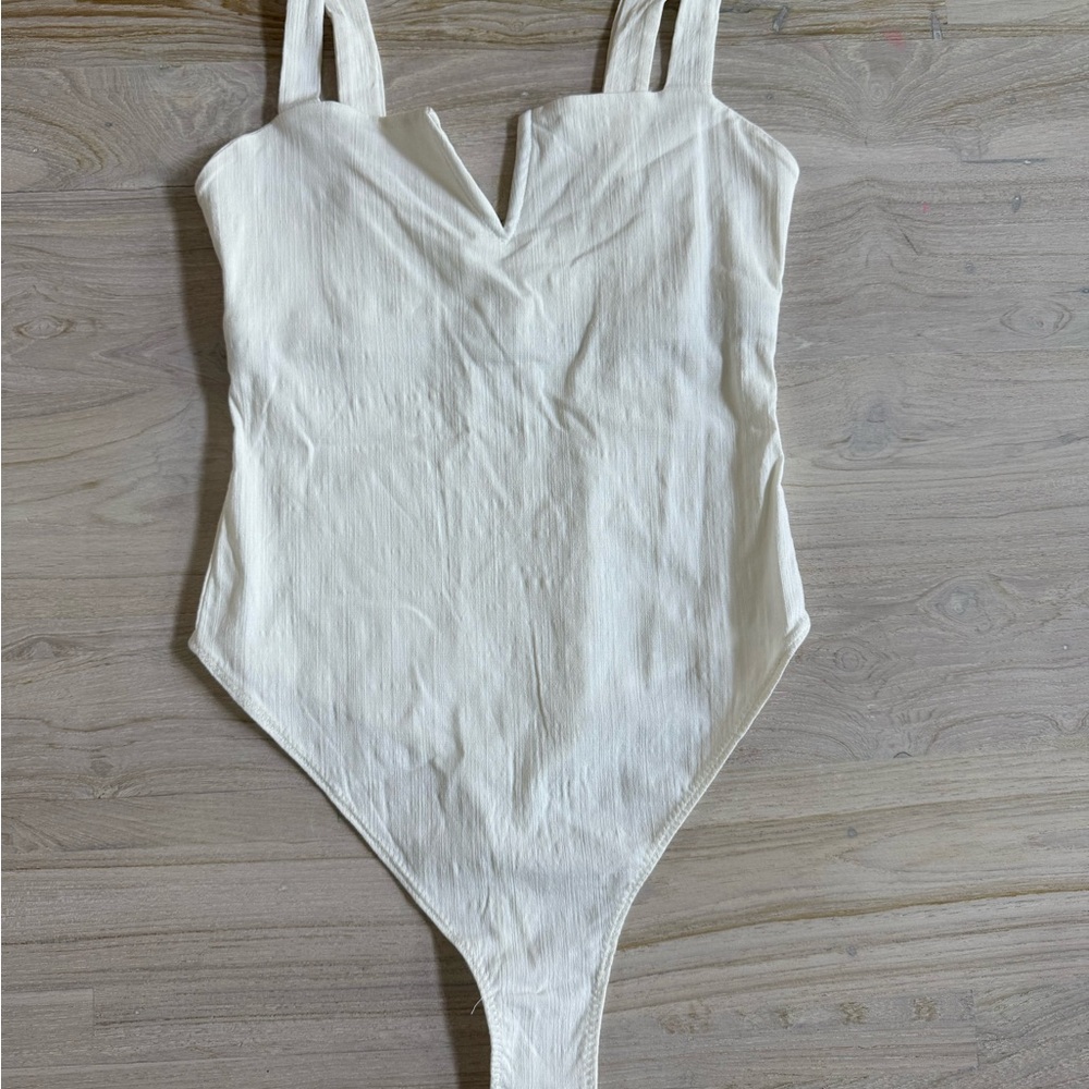 Free People Ivory Textured Bodysuit